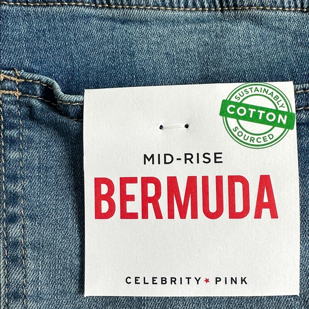 Celebrity Pink Mid-Rise Medium Blue Distressed Bermuda Shorts NWT - Picture 3 of 4